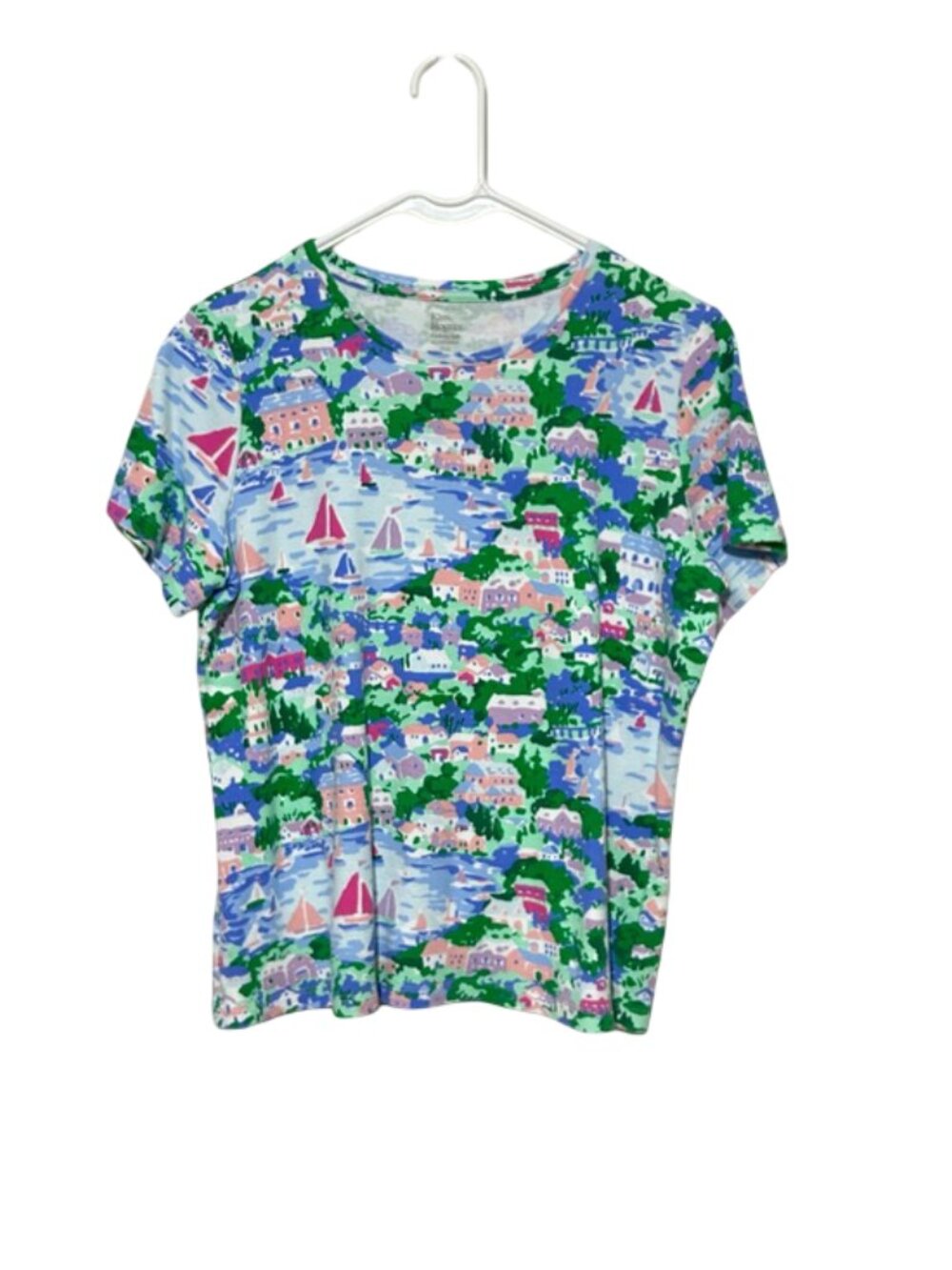 House Print Blue Shirt Blouse Size Small Cotton Kim Rogers